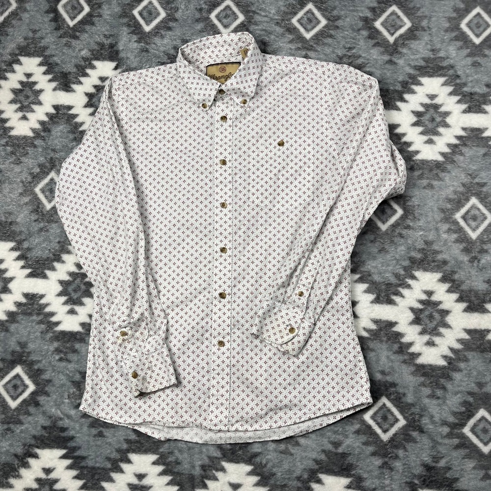Wrangler Boys XL Long Sleeve Button Down Shirt White Geometric Diamond Pattern